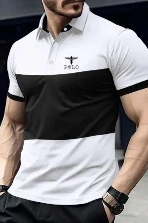 Men's short sleeved printed polo shirt, fashionable sports and casual shirt
