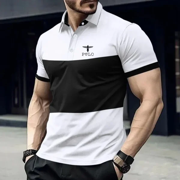 Men's short sleeved printed polo shirt, fashionable sports and casual shirt