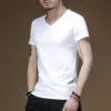 New Mens Summer Pure Color V Collar Tights Slim Fit Short Sleeved T Shirt Tops Tees Fitness Clothes Basic Casual Male T-shirt - Image 2