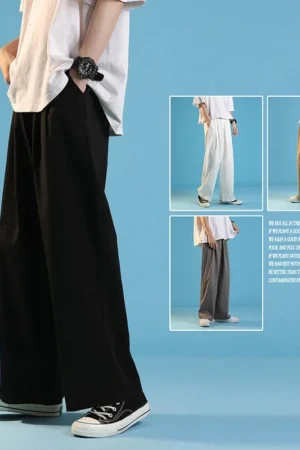 Autumn Men's Solid High Streetwear Pants Loose Straight Wide-leg pant 2022 Japanese Jogging Trousers Casual moletom masculino