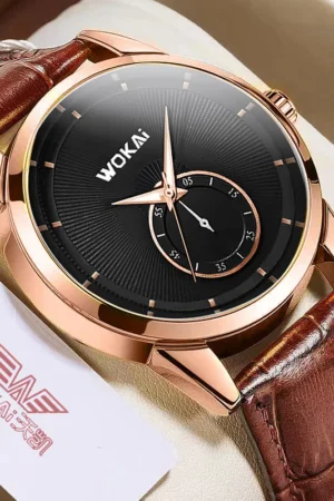 WOKAI high quality fashion personality large dot men's leather belt quartz watch men without polar waterproof clock simple retro