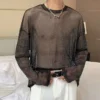 Mesh Long Sleeves Dropped Shoulders Sheer T-shirt Masculine Nightwear Shiny Breathable Mesh Base Layer Shirt Men - Image 3
