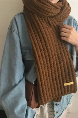 Fashion Women Men Winter Warm Knitted Scarf Solid Color Outdoor Thickened Neckerchief Vintage Wraps Long Scarves Neck Cover