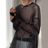 Mesh Long Sleeves Dropped Shoulders Sheer T-shirt Masculine Nightwear Shiny Breathable Mesh Base Layer Shirt Men - Image 2