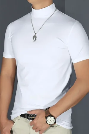 T-Shirt Men Short-Sleeved Turtleneck Bottoming Shirt Thin Breathable Slim Body Shaper Sports Bodybuilding Blouse Streetwear