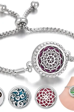 Aromatherapy Bracelet Diffuser Jewelry Tree of Life Locket Bracelets Crystal Perfume Essential Oil Diffuser Bracelet Women Men