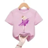 Cute Girl Ballet Dance Printed Children's Round Neck T-shirt Pink Short Sleeve with A Base Shirt Kids Clothes TOPS TEE - Image 2