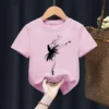 Cute Girl Ballet Dance Printed Children's Round Neck T-shirt Pink Short Sleeve with A Base Shirt Kids Clothes TOPS TEE - Image 4