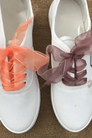 1 Pair 2.5cm Flat Silk Satin Ribbon Organza Sneaker Casual Shoe Strap Shoelaces
