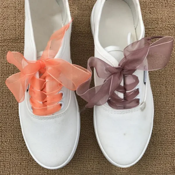 1 Pair 2.5cm Flat Silk Satin Ribbon Organza Sneaker Casual Shoe Strap Shoelaces