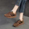 Johnature Genuine Leather Sneakers 2024 Autumn New Casual Sports Shoes Round Toe Lacd-up Versatile Women's Flat Shoes - Image 5