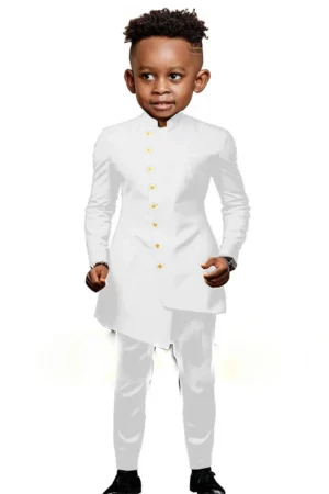 White Suit for Boys Wedding Tuxedo Indian Design Stand Collar 2 Pieces Slim Fit Kids Fashion Party Dress Child Clothes