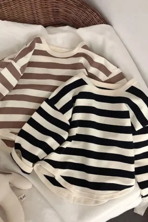 Fashion Children Boys Long Sleeve Striped T-shirt Tops Loose Kids Autumn Clothing Crewneck Pullover Baby Girl Blouse Sweatshirt